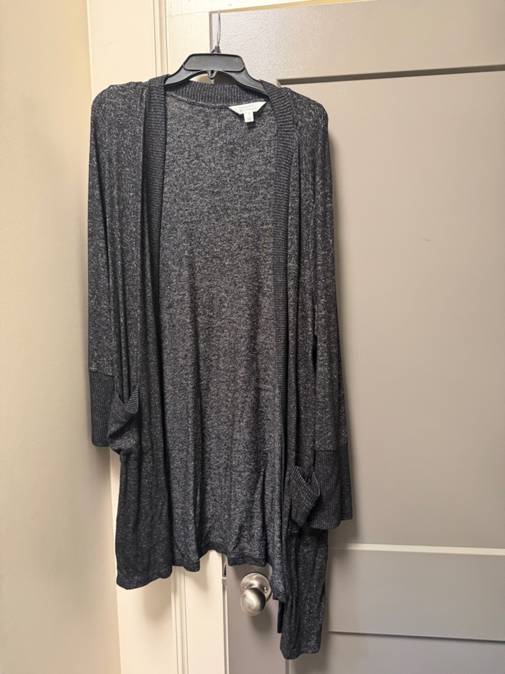 Market & Spruce Open-Front Charcoal Gray Drape Cardigan